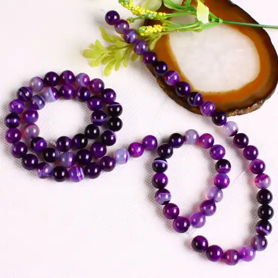 

10mm Purple Stripes Agate Round Stone Bead Loose Beads For Jewelry Making DIY Necklace Bracelet Accessories 15"/Strand