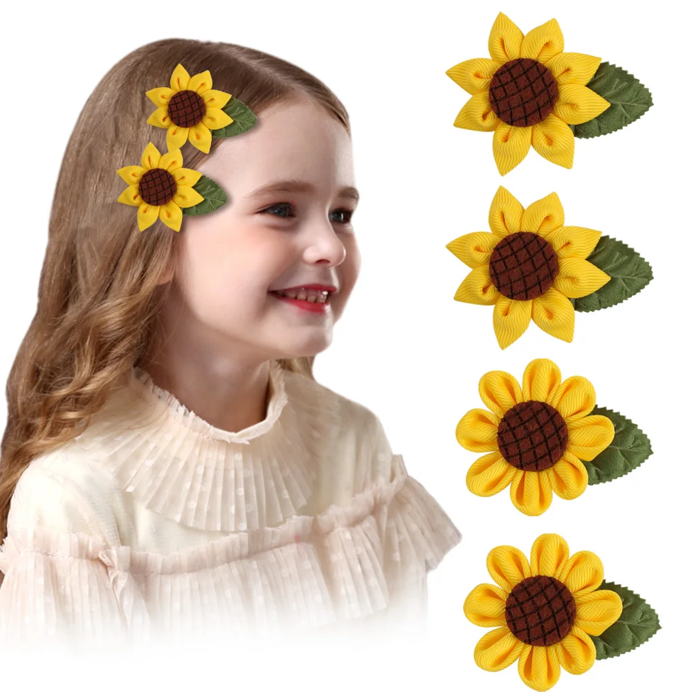 

ncmama Sunflower Hair Clip Hair Pins and Clips Grosgrain Ribbons Sunflower Headwear Hair Accessories for Girl 6x5cm 8g 2pcs