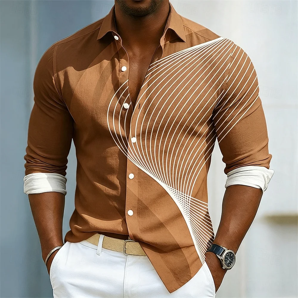 Men's Geometric Wave Abstract Art Shirt Summer Shirt Button Shirt Long Sleeve Geometric Shirt