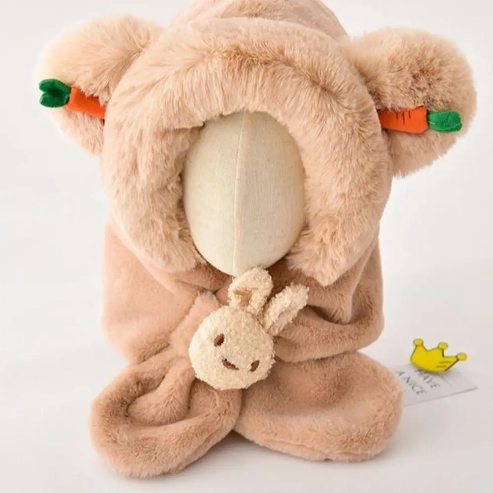 

Winter Kawaii Scarf Hat Integrated Cartoon Ear Protection Cap Thickening Soft Windproof Hat for Boys Girls