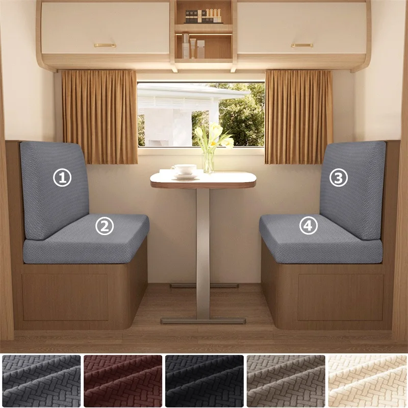 4 Pcs/set Stretch RV Dinette Cushions Covers Jacquard Couch Cover Booth Seat Covers RV Camper Car Bench Backrest Cover Decor