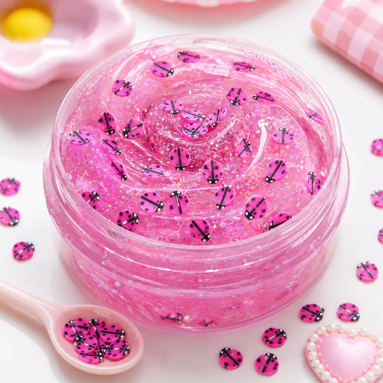 Pink Ladybug Polymer Clay Slices Mini Insect Charms for Nail Art Slime Phone Case Resin Crafts Scrapbook DIY Decorations