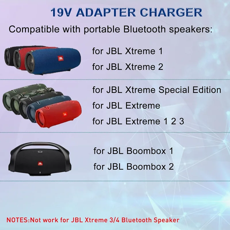 19V Charger Fit for JBL Boombox 2 1 Xtreme Extreme Portable Wireless Bluetooth Speaker Replacement Power Supply Adapter Cord
