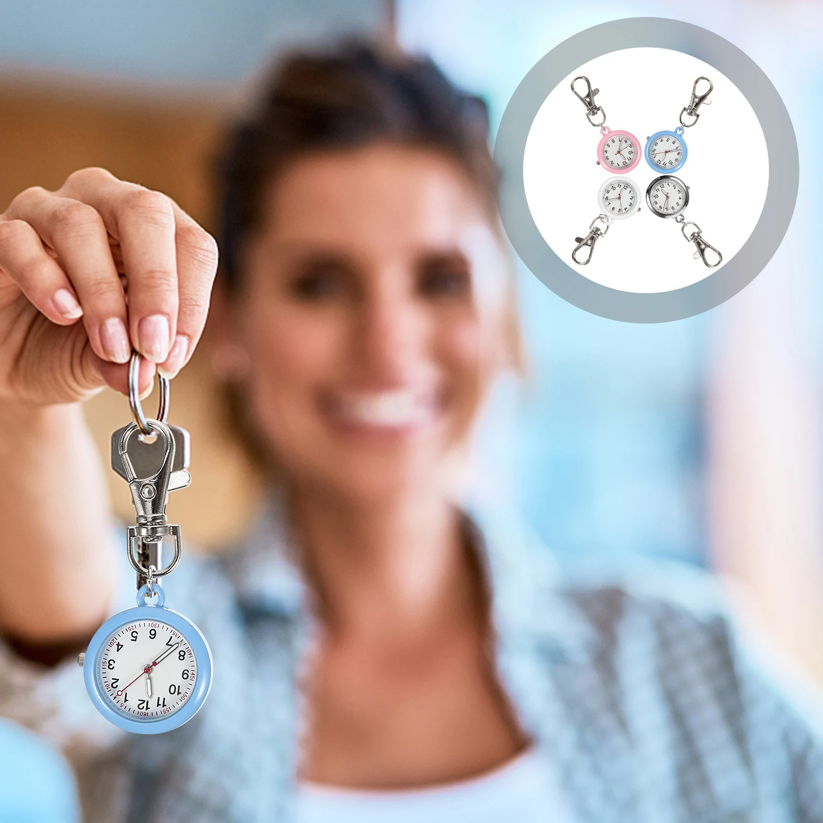 

4pcs Nurse Watches Luminous Pocket Watch Keychain Clip-On For Nurses Doctors Portable Hanging Timepiece Small Round Pendant