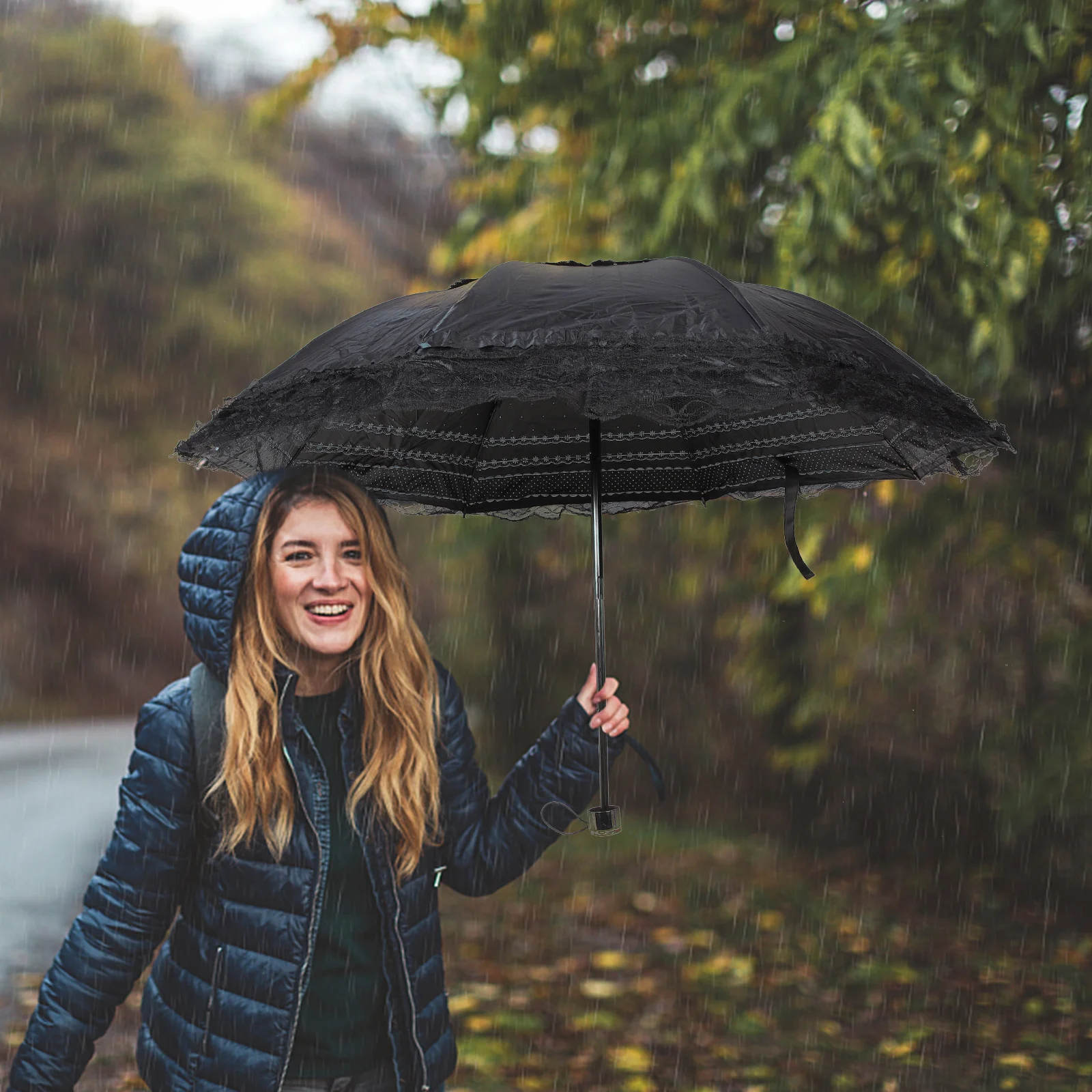 

Lace Parasol Umbrella Manual Open Lightweight Compact Travel Sun Rain Protection Uv Proof Outdoor Small Portable Umbrella