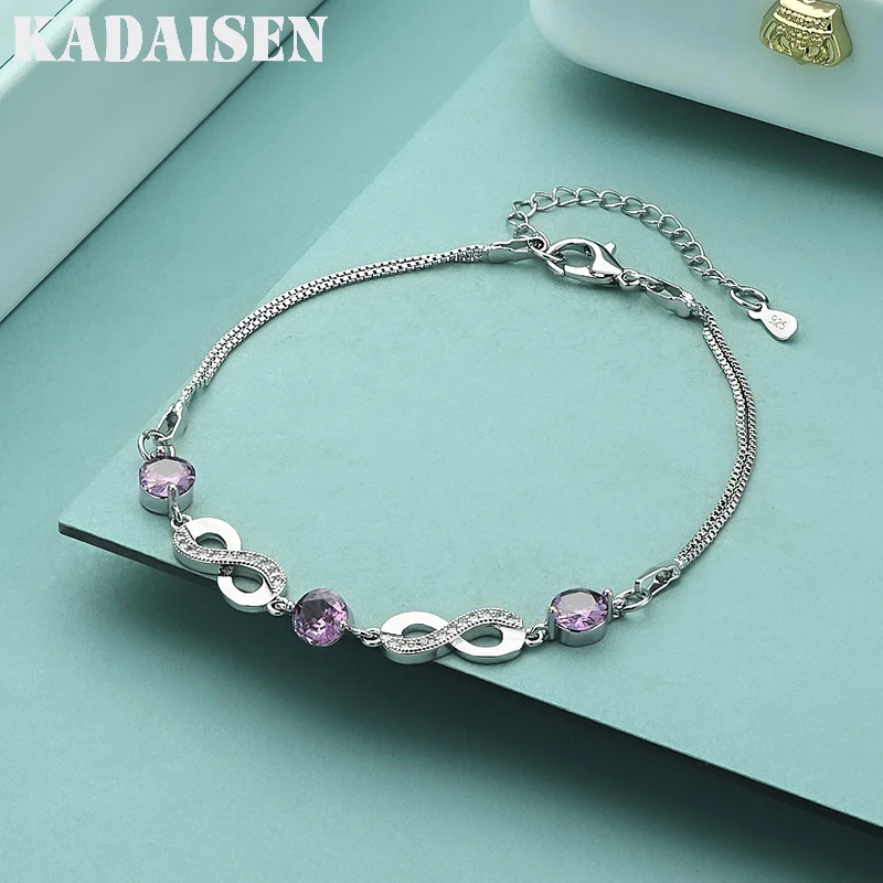 Authentic 925 Sterling Silver Endless Love Infinity Chain Link Adjustable Women Bracelet Luxury Silver Jewelry SCB037