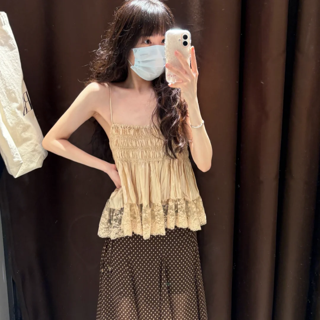 

Sweet Style Short Lace Trim Embroidery Tank Top Women's Summer Fashion Vest 2026 Trendy Size Clothing Outerwear
