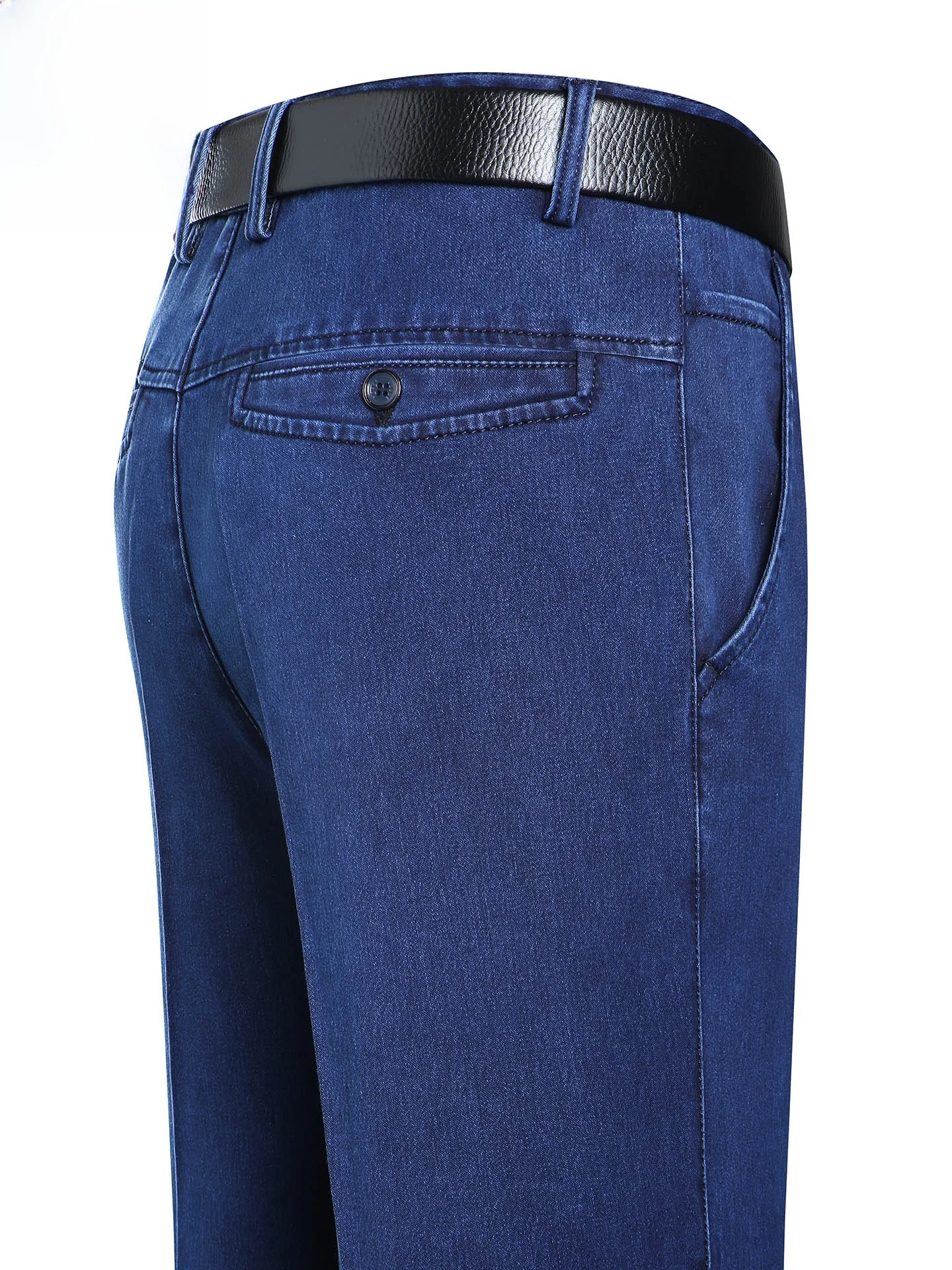 High Waist Straight Leg Men's Jeans Deep Crotch Elastic Casual Loose Busin Cotton Trousers for Middle-Aged And ly