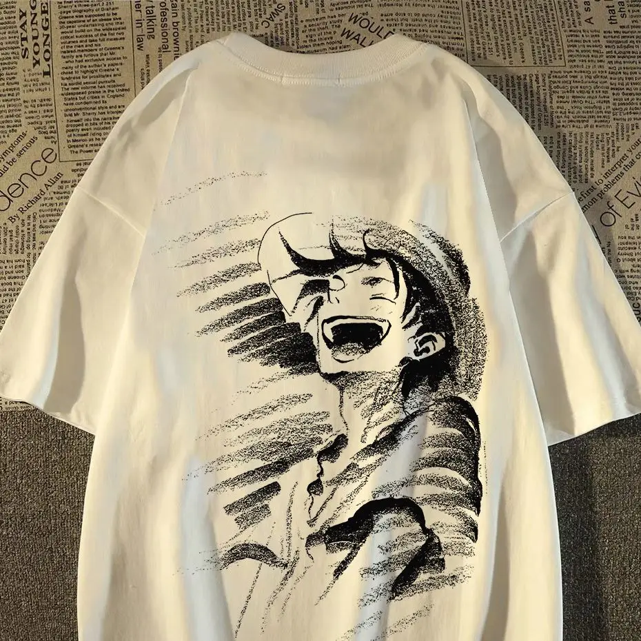 

Футболка с 3D-принтом «Скетч Монки Д. Луффи» из серии «Лето 2026», ретро-футболка оверсайз из хлопка с коротким рукавом для взрослых и детей