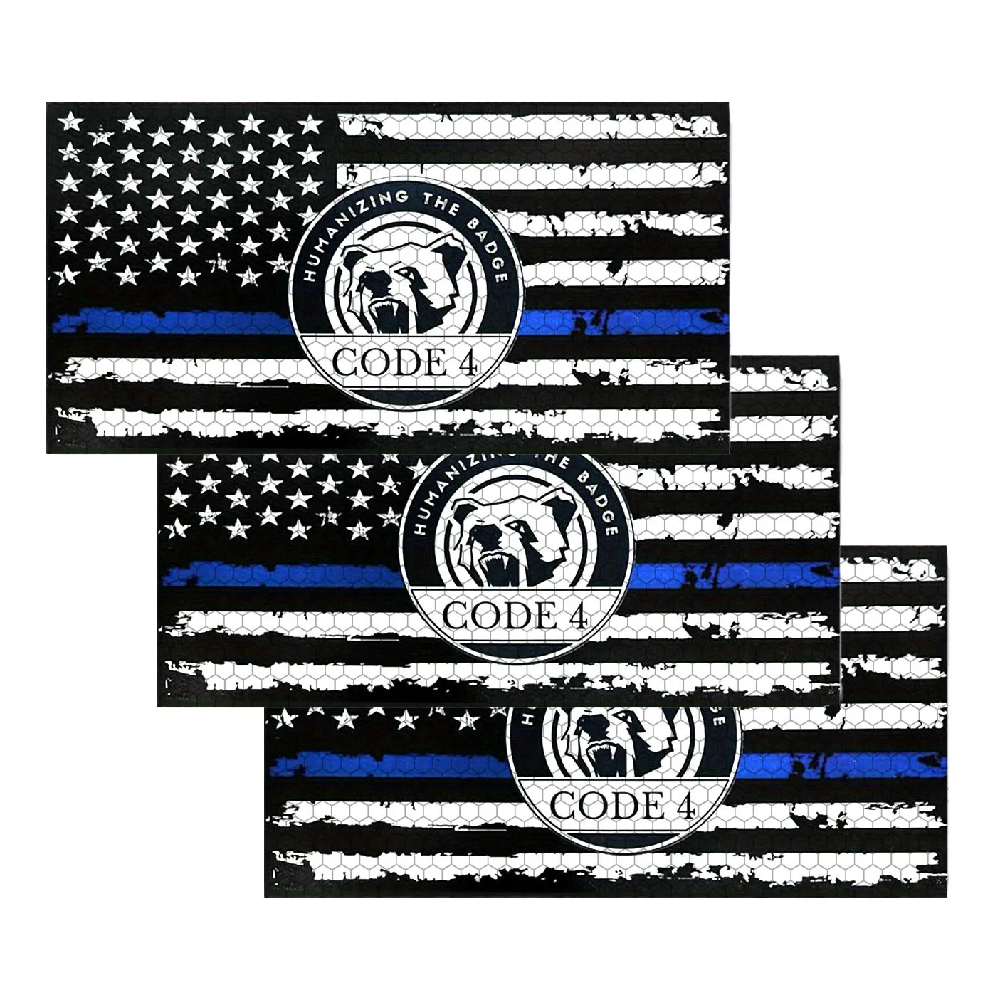 6” Reflective Code 4 Thin Blue Line Flag Car Decal, Police Support Sticker - American Flag Thin Blue Line Decal for Cars, Trucks