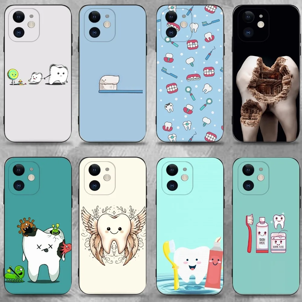 

Tooth Teeth Funny Dentist Phone Case For iPhone 16,15,14,13,12,11 Plus,Pro Max,XS,X,XR,SE,Mini,8,7,Soft Silicone Black Cover