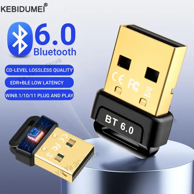 

Bluetooth 6.0 Adapter USB Wireless Music Bluetooth Receiver Transmitter For PC/Laptop Driver Free Plug and Play For Win8.1/10/11