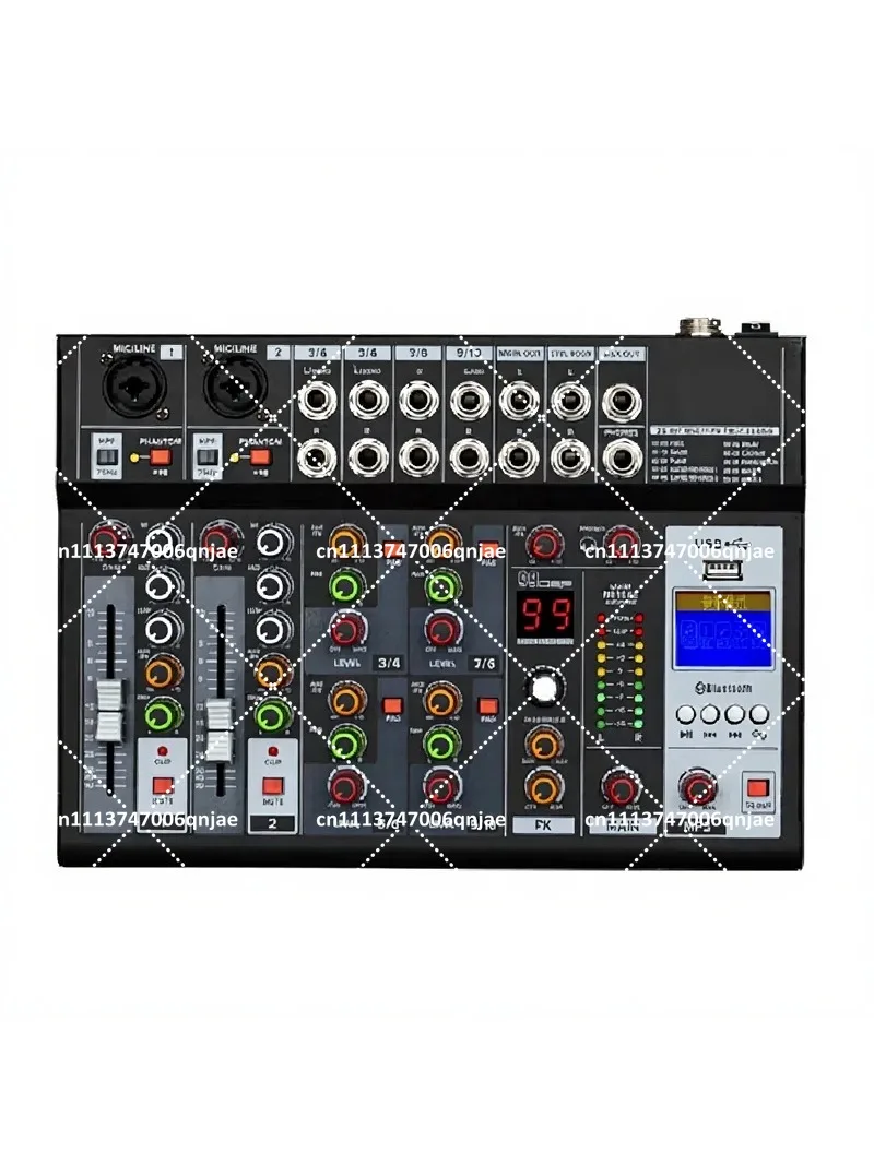 Professional Audio Mixer with Built-in Sound Card, Bluetooth USB, 6-Channel for Home Karaoke and Live Performances