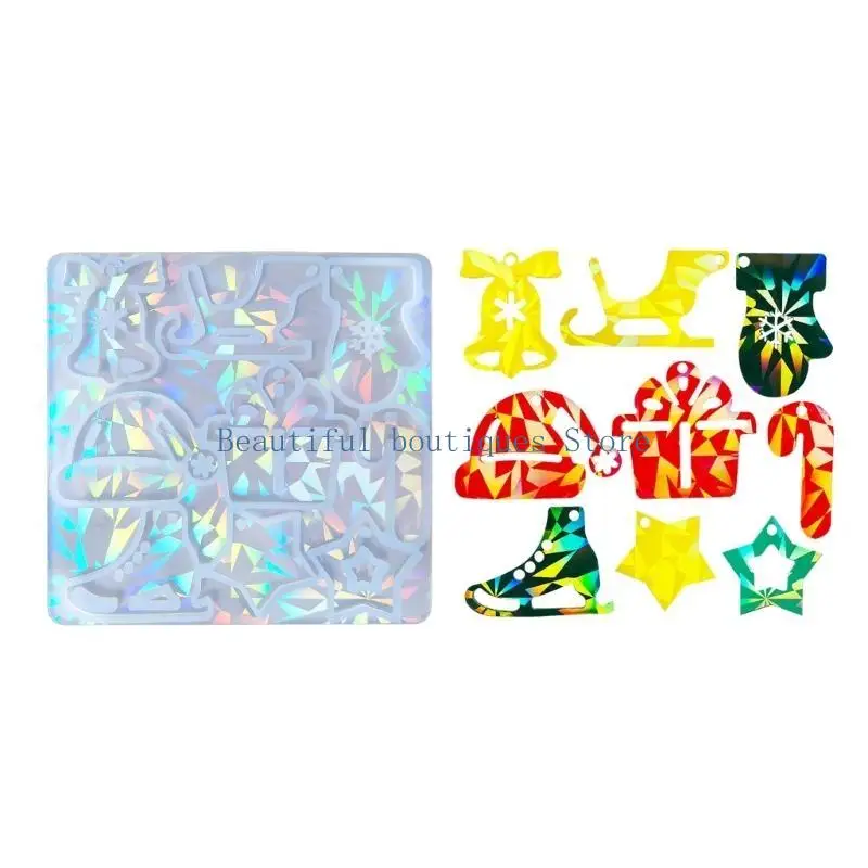 U4LF Holographic Silicone Mold Sled Skates Resin Mold for Christmas Tree Hat Pendant Rainbow Effect Earring Resin Molds Craft