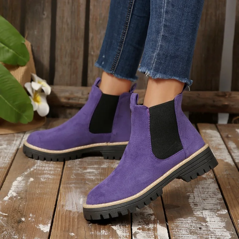 

Booties Women's 2025 Autumn and Winter New Round Toe Platform British Wind Versatile Chimney Boots