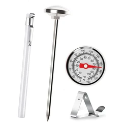 FHEAL Professional Instant Read Dial Probe Thermometer 0 to 100℃ for Coffee Milk 5 Inch Stainless Steel Long Probe Kitchen Tools