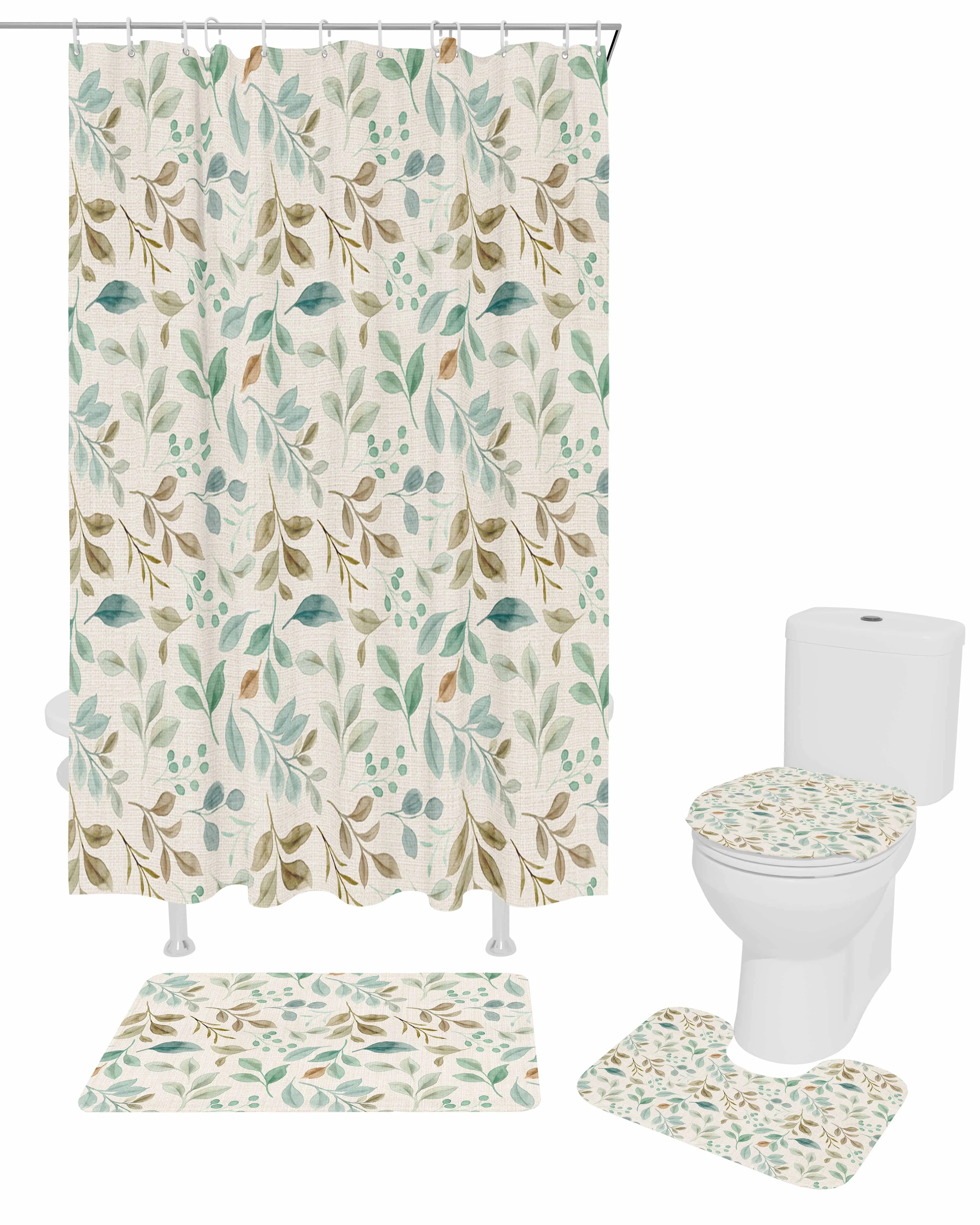 The Countryside Polyester printed shower curtain bathroom set,luxurious curtainsabstract 4-piece setcoral fleece floor mat