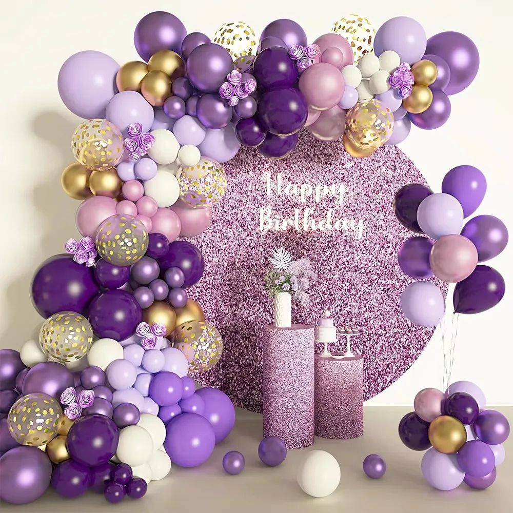 

102Pcs Purple Gold White Latex Balloon Arch Kit For Birthday Wedding Bachelor Party Retirement Bridal Shower Halloween Decor