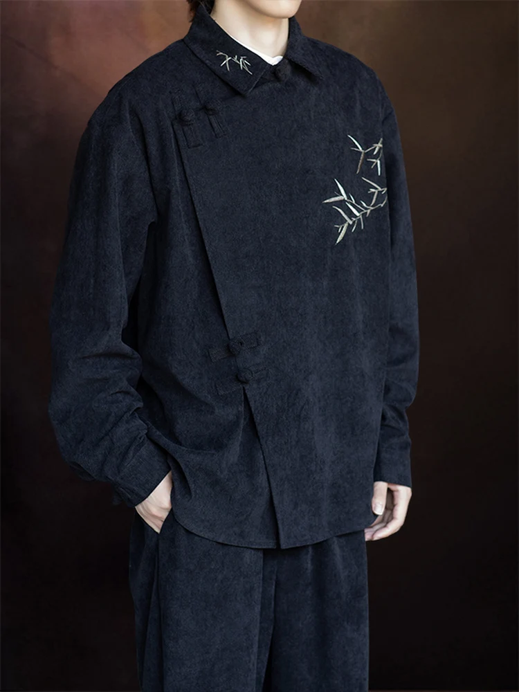 new-chinese-style-men's-velvet-jacket-with-embroidery-side-buttons-traditional-loose-fit-autumn-wear-polyester