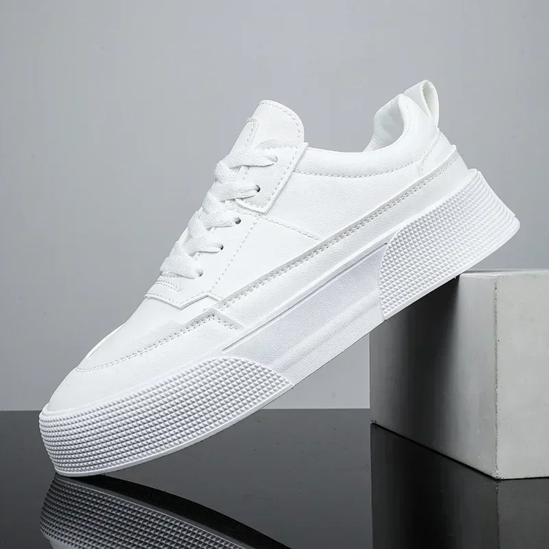 Men White Shoes Leather Casual Sneakers 2024 Trend Platform Shoes Comfortable Vulcanized Shoes for Men White Tenis Masculinos