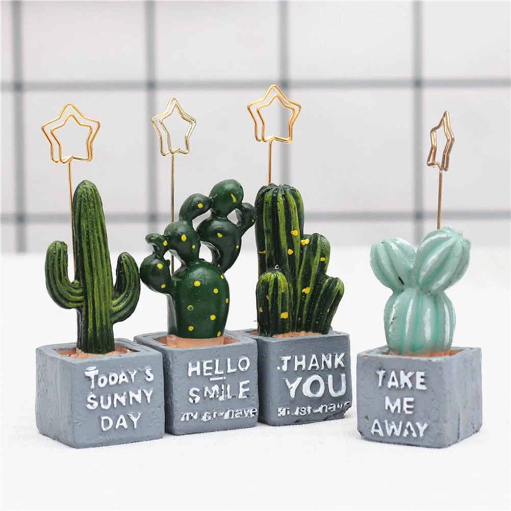 Cactus Shape Memo Holder 12X3.5Cm Resin Base Metal Clip Desk Organizer For Office Home Wedding Party Table Number Stand