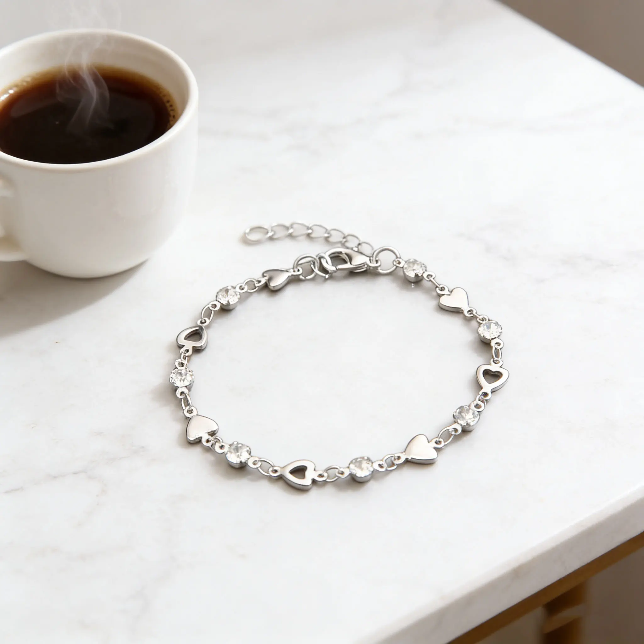 Summer Cold Wind Light Luxury Bracelet 1Pc Heart Diamond Inlaid Niche Personalized High-End Best Friend Women