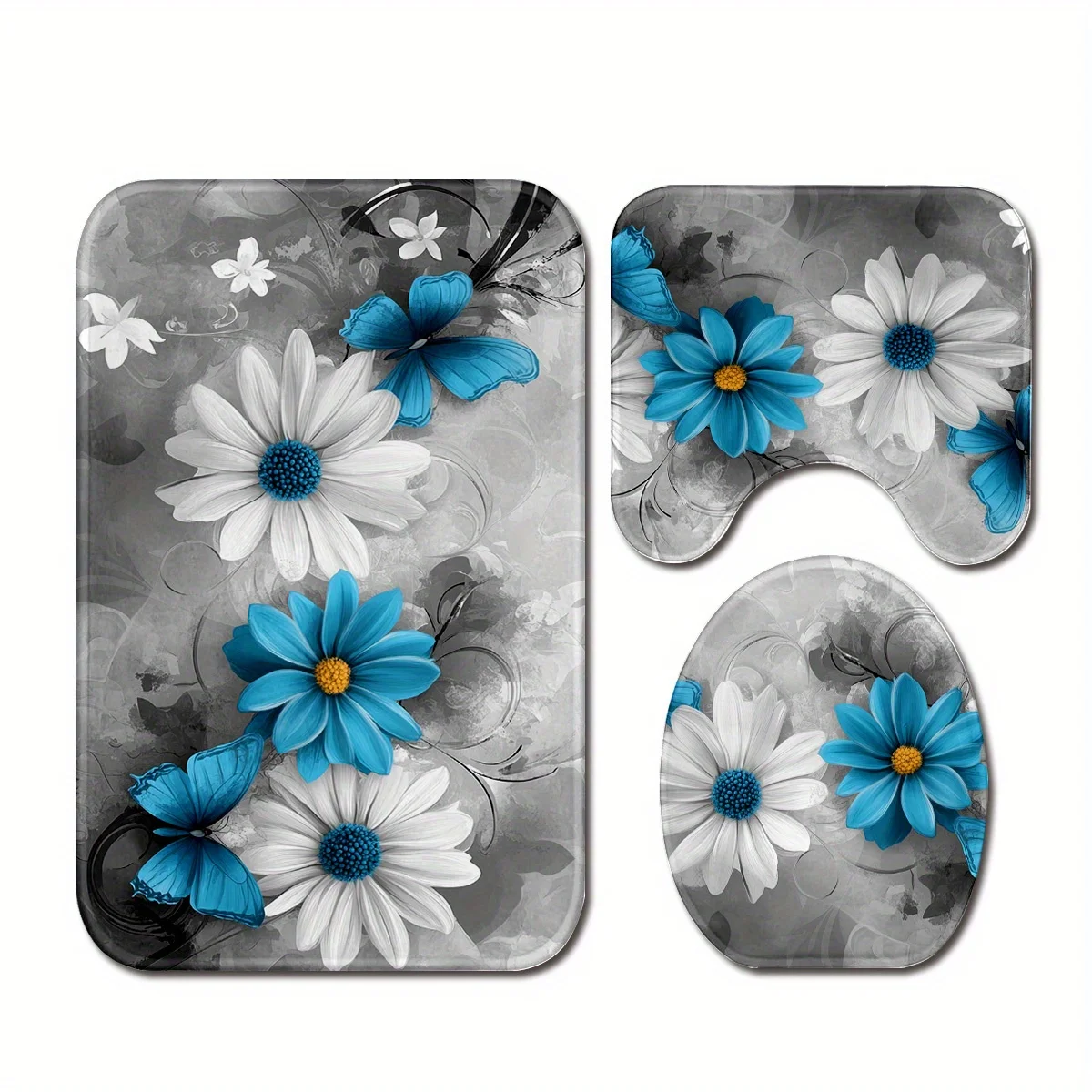 

3 шт. Красивый декор для ванной комнаты с весенним принтом ромашки, полиэфирная ткань, можно стирать в машине, нескользящий коврик, коврик для унитаза, U-образный коврик