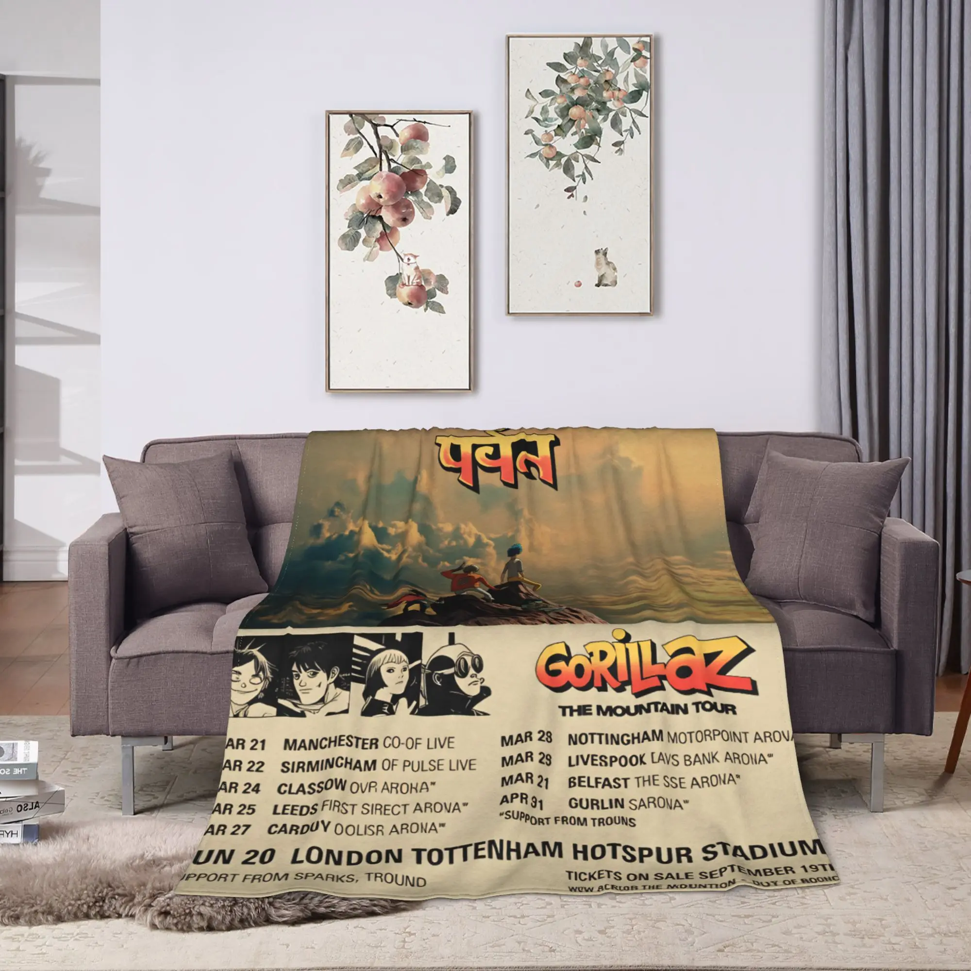 Super Soft Blanket Camping Gorillaz The Mountain Tour 2026 Throw Blanket  Flannel Bedspread For Couch Chair Sofa Bed Cover