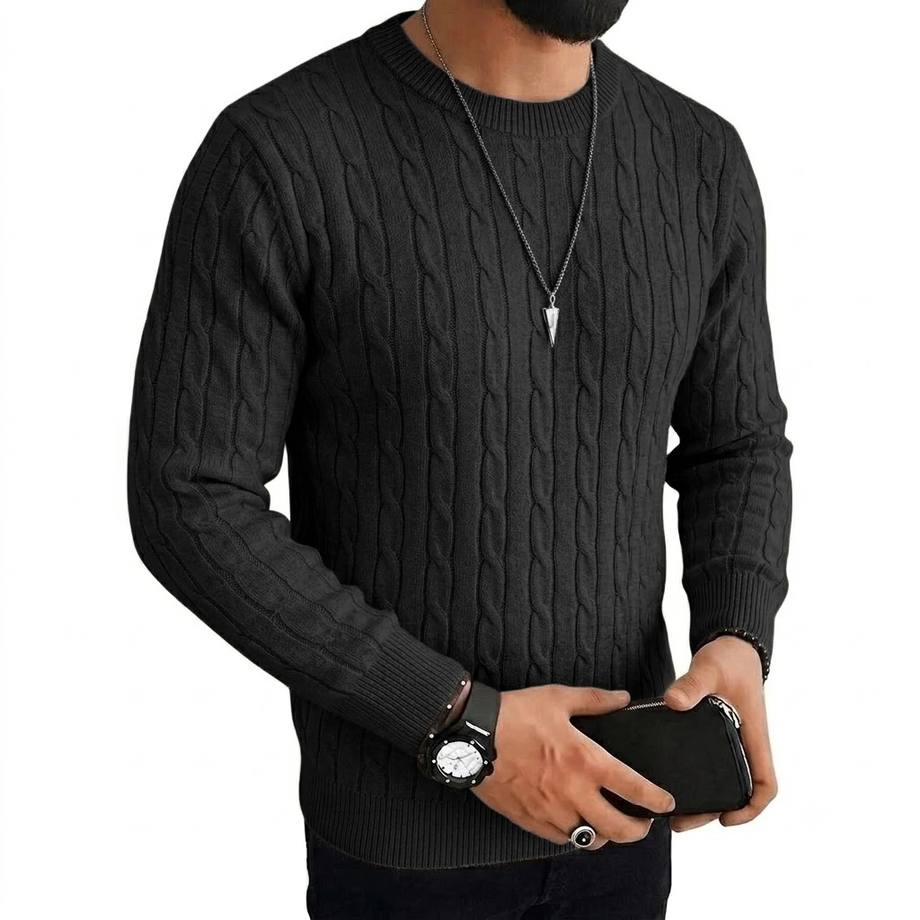 Herbst Herren Langarm Strickpullover Lässiger Rundhalspullover mit Zopfmuster Warme Strickwaren Pullover Sweatshirts oder Herren Arbeitsjacken – Detail 3