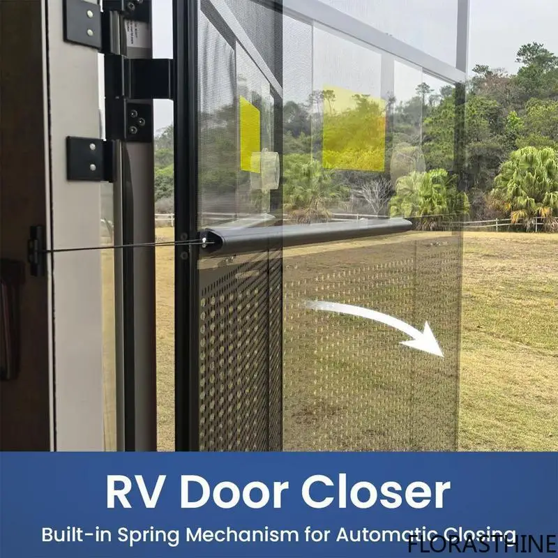 RV Screen Door Closer Aluminum Screen Door Hydraulic Arm Replacement Adjustable Tension Spring Handle Pull Kit for Auto Close