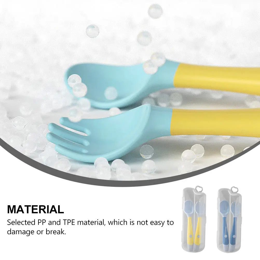 

2 комплекта детской обучающей посуды для малышей, мягкая гибкая поворотная вилка, ложка, пищевая безопасная ложка для кормления младенцев