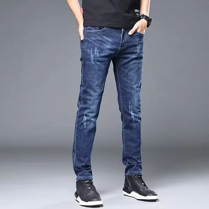 

Мужские модные облегающие джинсы с кошачьей лапой, мужские свободные прямые эластичные джинсовые брюки, винтажные молодежные популярные минималистичные повседневные брюки