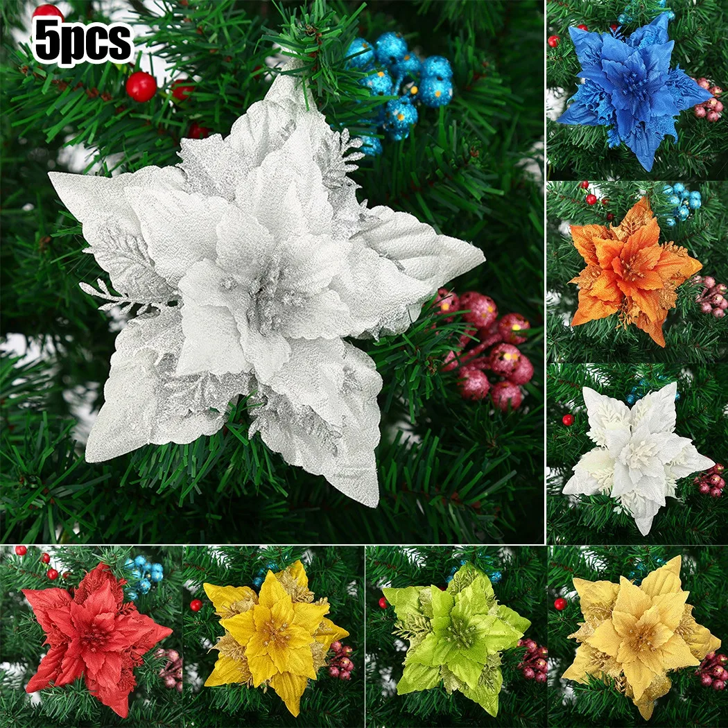 5 stücke Weihnachten Große Weihnachtsstern Glitter Blume Baum Hängen Party Weihnachten Dekor Glitter Rote Weihnachten Blumen Für Zuhause Neue jahr