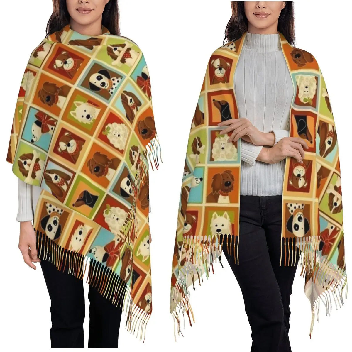 

Игривый шарф для щенков, шарфы с кисточками, женские мягкие теплые шали и накидки, длинная осенне-зимняя шаль, накидка