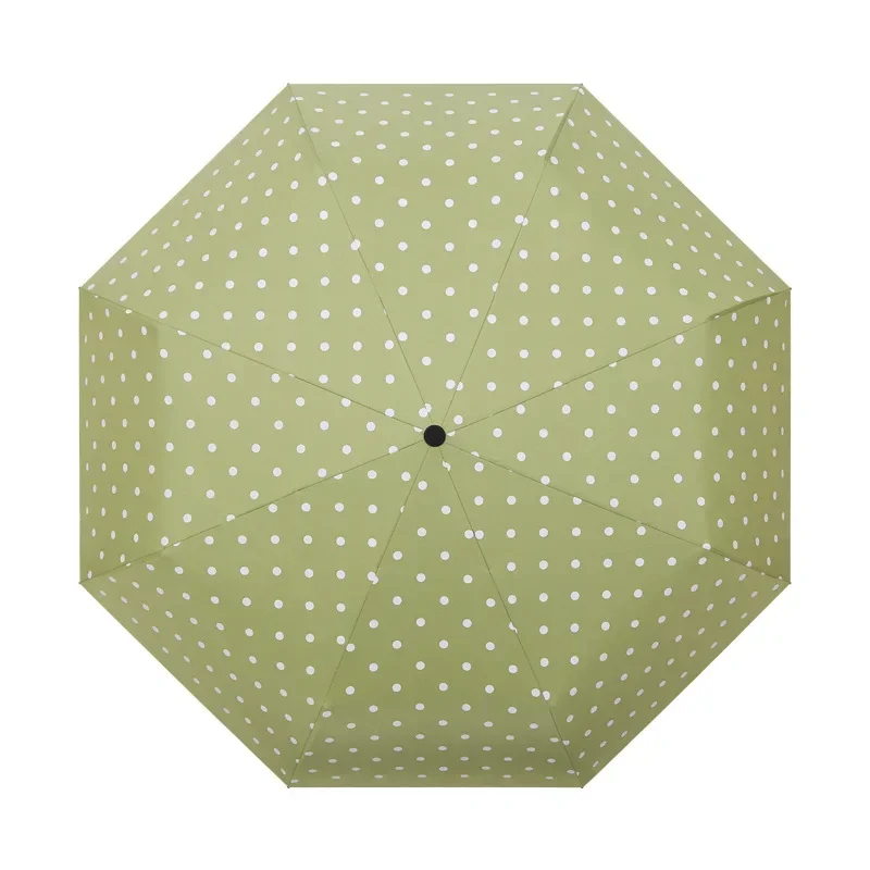 High Quality Wooden Handle Rain Umbrella Black Coating Dots Umbrellas Women Men Three Folding UV Sun Sunshade Parasol