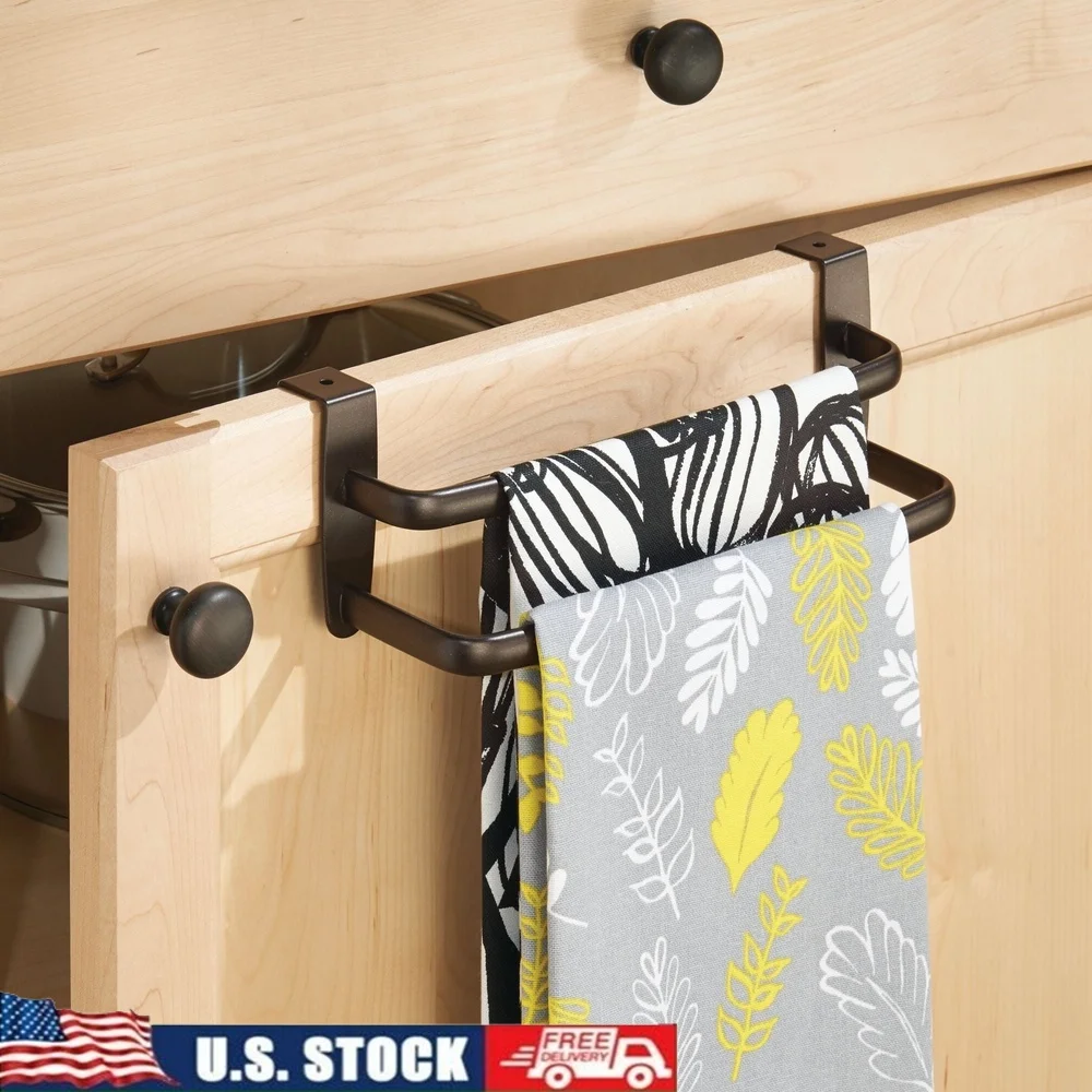 

Over-the-Cabinet Double Towel Rack Sturdy Metal Construction 2 Bars Foam Backing Ideal Kitchen Bathroom Storage