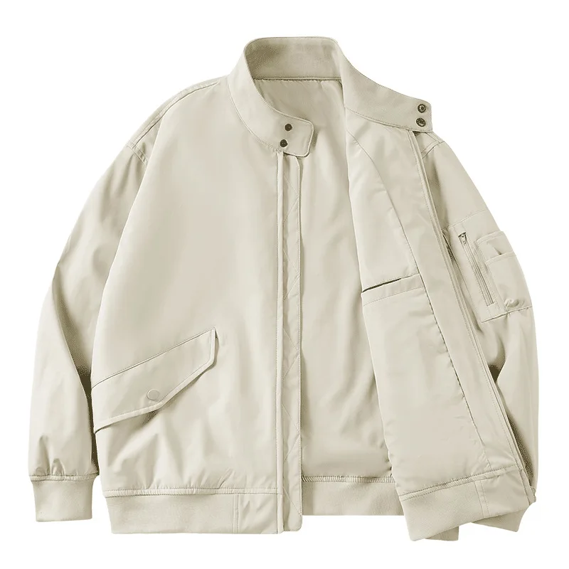 

Men's Casual Short Jacket Spring New Simple Loose Long Sleeve Stand Collar Breathable Soft and Comfortable Jacket