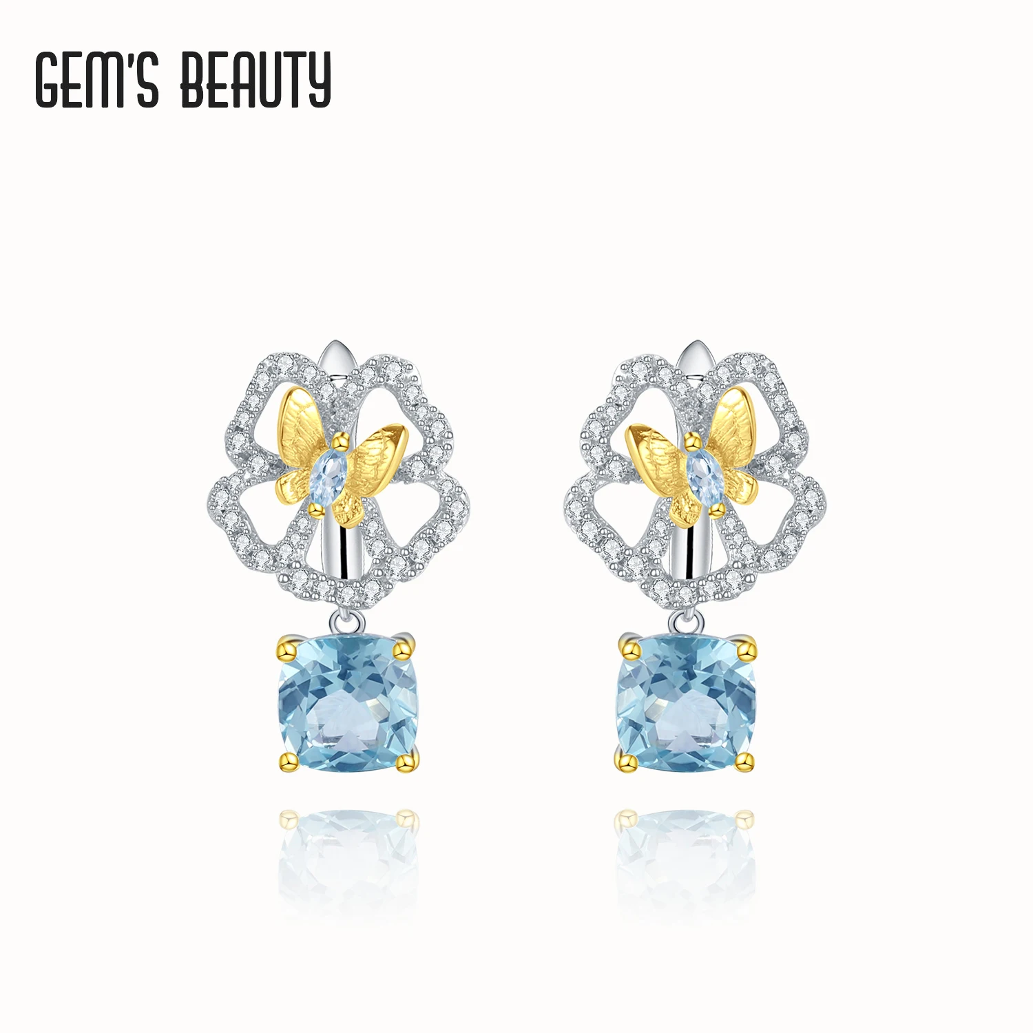 

Gem's Beauty 925 Sterling Silver Pansy Stud Earrings Natural Sky Blue Topaz Zircon Halo Earrings For Women Fine Jewelry