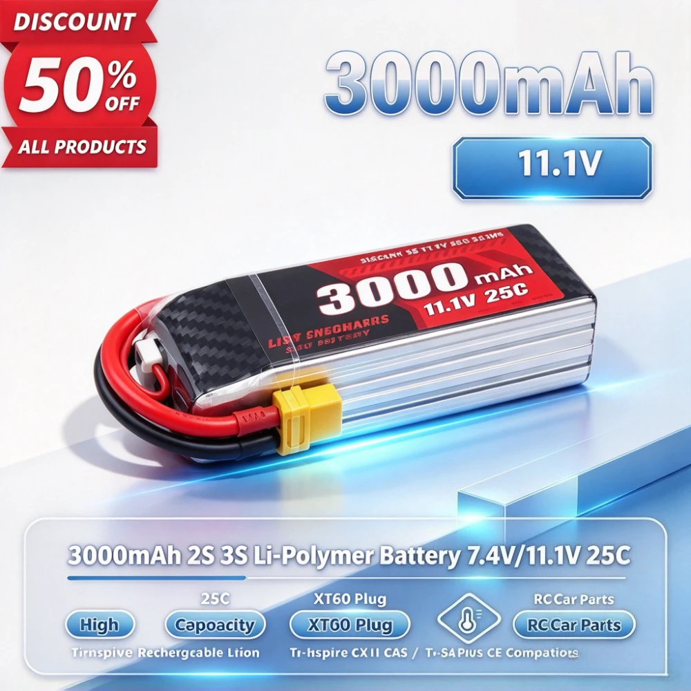 3000mAh 2S 3S Li-Polymer Battery 7.4V/11.1V 25C XT60 Plug for MJX 14303 14211 RC High Speed Off-Road Car Hobby Repair Spare Part