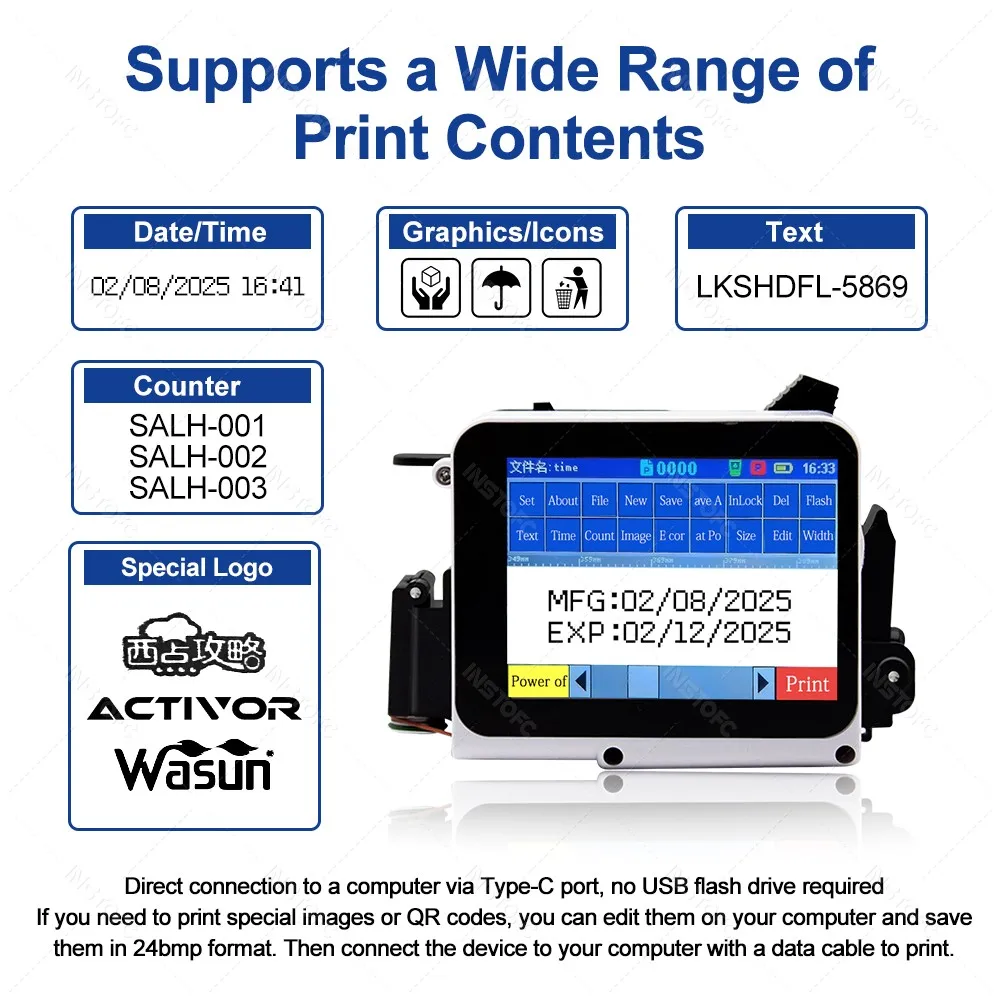 طابعة نفث الحبر المحمولة الصغيرة بارتفاع 2-12.7 مم نص الطباعة، التاريخ/الوقت، العداد، طباعة الشعار مناسبة للنسيج الخشبي البلاستيكي #2