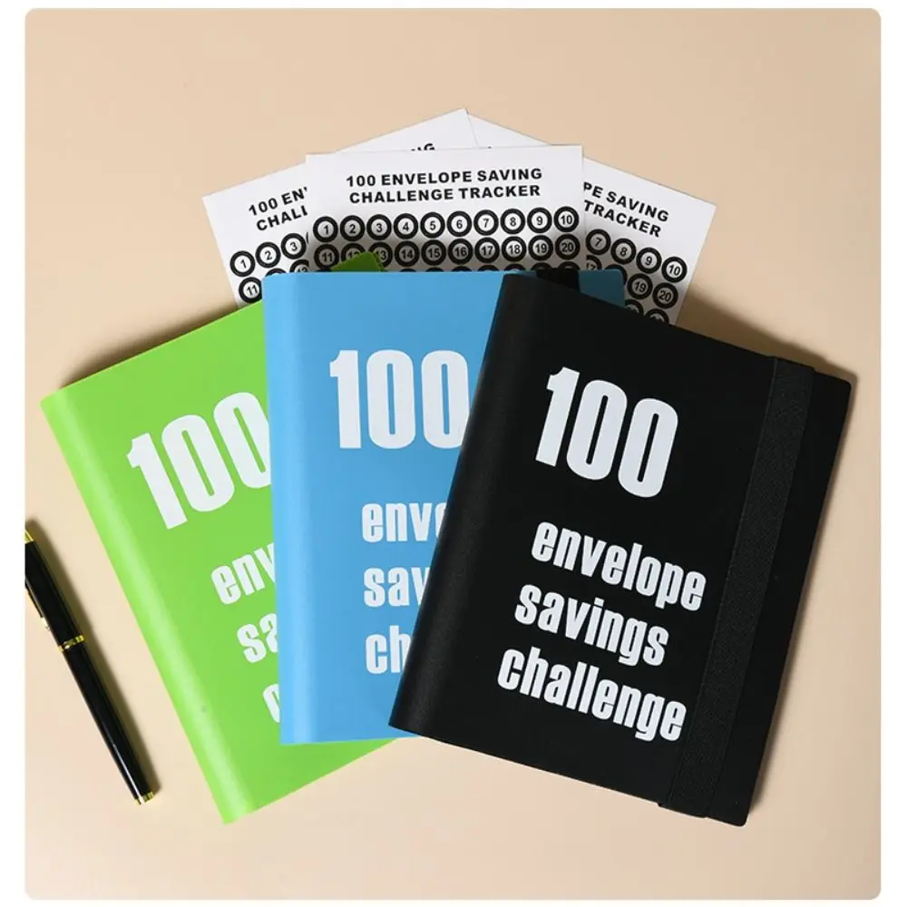 Portable PP 100 Day Couples Challenge Binder Savings Waterproof Envelope Binder Elastic Band Cash Binder Book