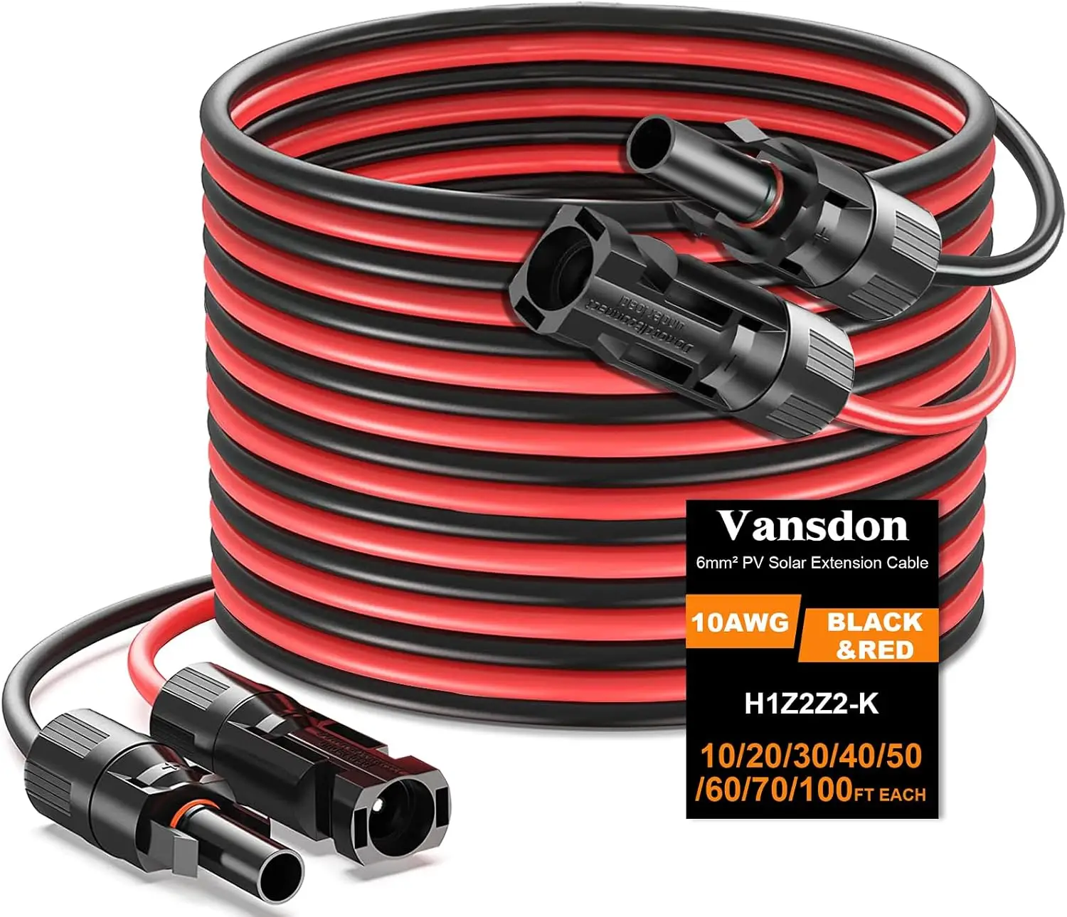 2x30 Feet Solar Panel Extension Cable- 10AWG Solar Cable Solar Panel Cable with Female and Male Waterproof Connectors for RV