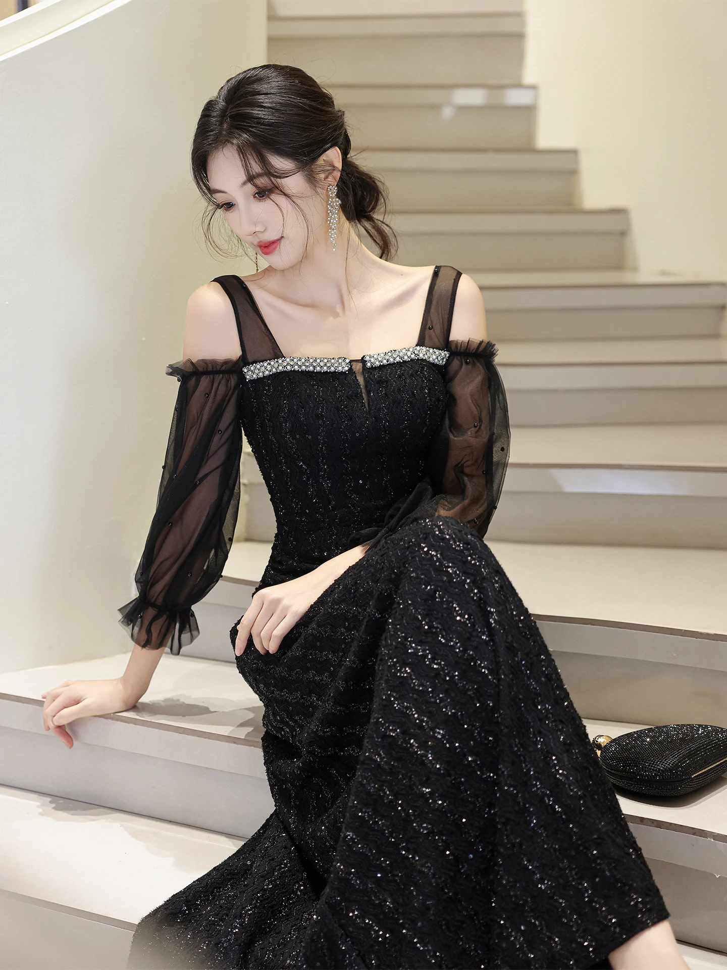 

Ele Bla Evening Gown Long Sve Women's Host Year End Par Adult Ceremony High End Luxury Feelings Korean Sle