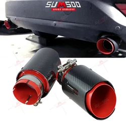 1PCS  RED  stainless steel glossy carbon fiber car exhaust pipe modified universal accessories muffler tail tip