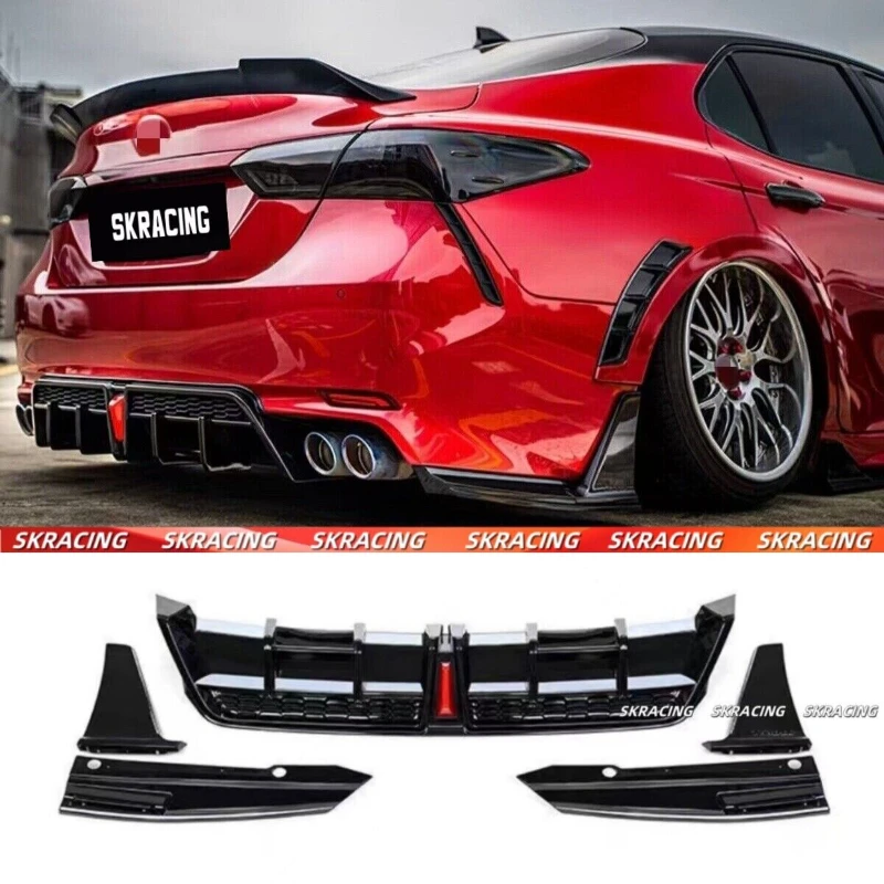 

New Style Glossy Black Rear Bumper Diffuser Kit W/Light Fits Toyota Camry 2018-2024 SE XSE