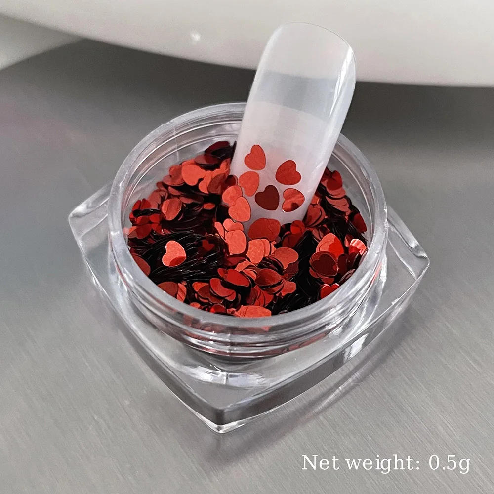 2mm Mini corazón punteado brillo copos de uñas corazón lentejuelas acabado Nailtip decoración brillo 0,5g plata negro Nail Art Flake 404