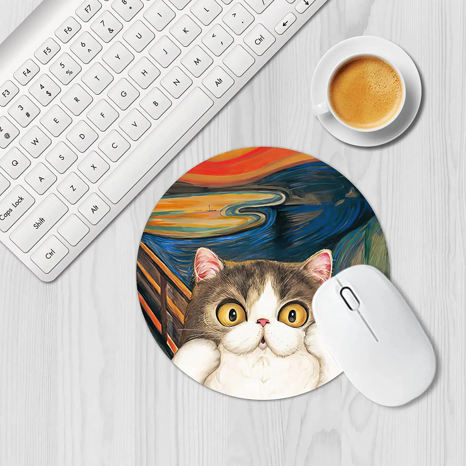 Cute Cat Round Mouse Pad Small Non-Slip Rubber Mouse Pads Computer and Laptop Mouse Mat for Office Desk Gaming Decor