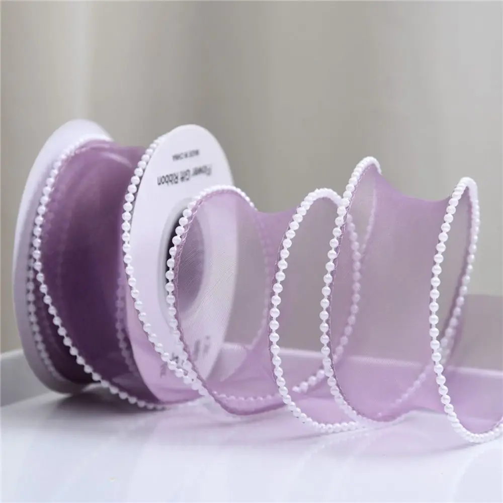 Decorative Pearl Edge Wrapping Ribbon Gift Wrap Solid Color Pearl Fishtail Gauze DIY Baking Lace Ribbon Gift