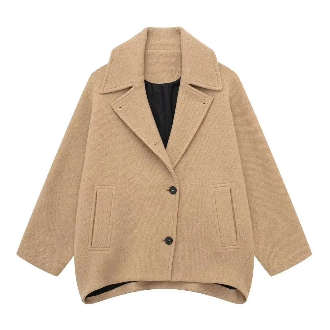

Autumn Winter Casual Coat For Women Fashion New Loose Lapel Single Breasted Long Sleeved Solid Color Pocket Woolen Overcoat