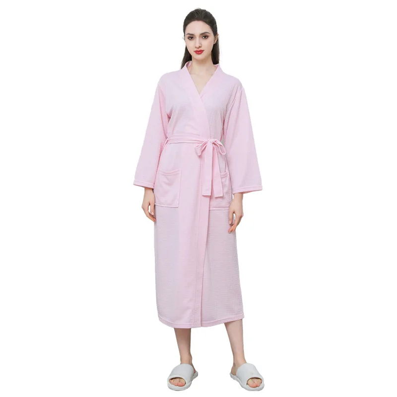 Waffle Transparent Bathrobe Men Women Summer Thin Robe Shower Plaid Dressing Gown Knee Length Breathable Nightgown Home Cloth